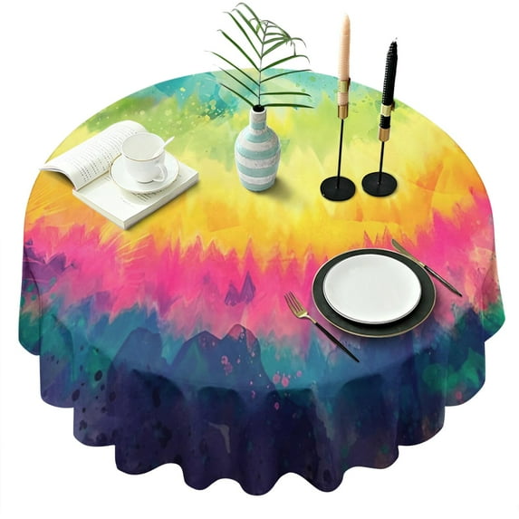 Colorful Tie Dye Pattern Round Tablecloth 60"x60",Wrinkle Wipeable Table Cloth for Kitchen Dining Room Picnic Patio Party