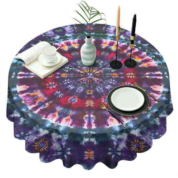 Colorful Tie Dye Pattern Round Tablecloth 60"x60",Wrinkle Wipeable Table Cloth for Kitchen Dining Room Picnic Patio Party
