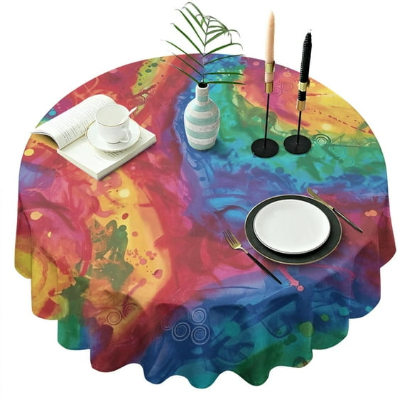 Colorful Tie Dye Pattern Round Tablecloth 60"x60",Wrinkle Wipeable Table Cloth for Kitchen Dining Room Picnic Patio Party