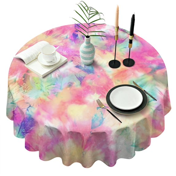 Colorful Tie Dye Pattern Round Tablecloth 60"x60",Wrinkle Wipeable Table Cloth for Kitchen Dining Room Picnic Patio Party