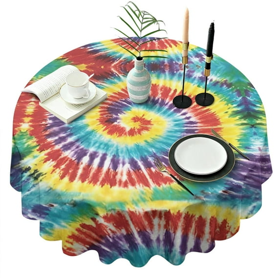 Colorful Tie Dye Pattern Round Tablecloth 60"x60",Wrinkle Wipeable Table Cloth for Kitchen Dining Room Picnic Patio Party