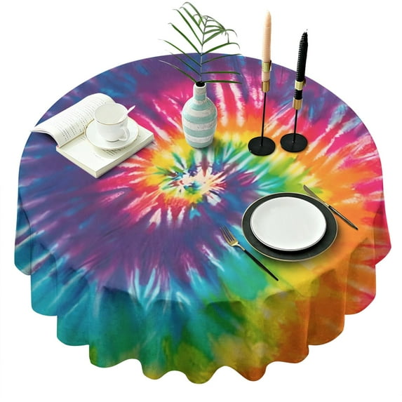 Colorful Tie Dye Pattern Round Tablecloth 60"x60",Wrinkle Wipeable Table Cloth for Kitchen Dining Room Picnic Patio Party
