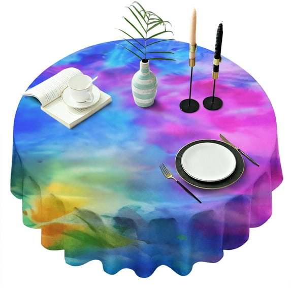Colorful Tie Dye Pattern Round Tablecloth 60"x60",Wrinkle Wipeable Table Cloth for Kitchen Dining Room Picnic Patio Party