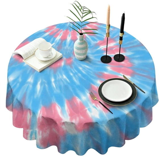 Colorful Tie Dye Pattern Round Tablecloth 60"x60",Wrinkle Wipeable Table Cloth for Kitchen Dining Room Picnic Patio Party