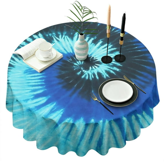 Colorful Tie Dye Pattern Round Tablecloth 60"x60",Wrinkle Wipeable Table Cloth for Kitchen Dining Room Picnic Patio Party
