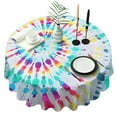 thumbnail image 1 of Colorful Tie Dye Pattern Round Tablecloth 60"x60",Wrinkle Wipeable Table Cloth for Kitchen Dining Room Picnic Patio Party, 1 of 6