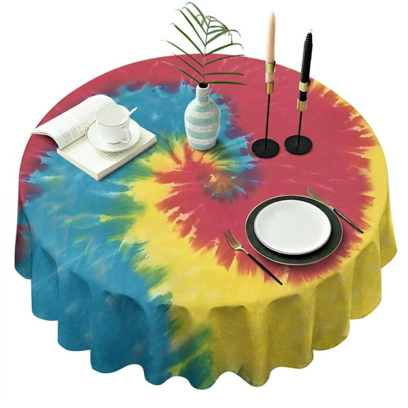 Colorful Tie Dye Pattern Round Tablecloth 60"x60",Wrinkle Wipeable Table Cloth for Kitchen Dining Room Picnic Patio Party