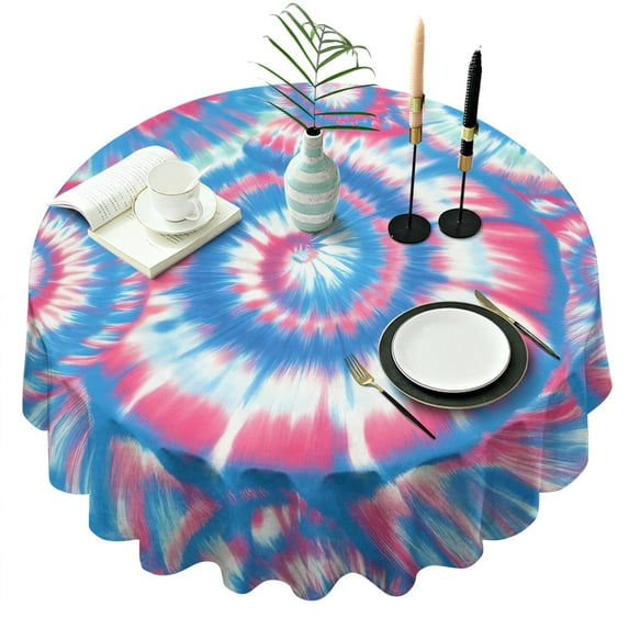 Colorful Tie Dye Pattern Round Tablecloth 60"x60",Wrinkle Wipeable Table Cloth for Kitchen Dining Room Picnic Patio Party