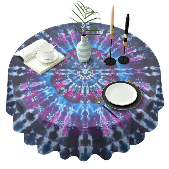Colorful Tie Dye Pattern Round Tablecloth 60"x60",Wrinkle Wipeable Table Cloth for Kitchen Dining Room Picnic Patio Party