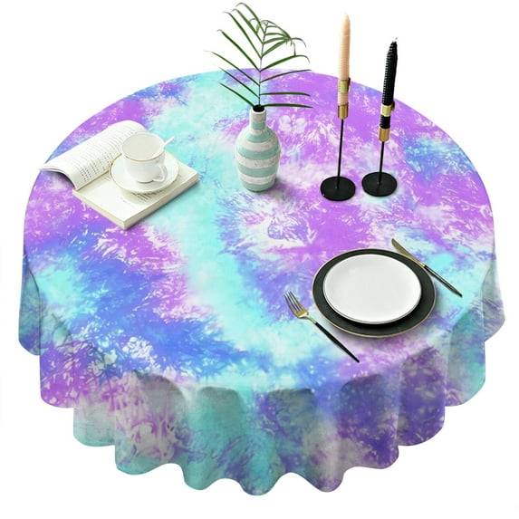 Colorful Tie Dye Pattern Round Tablecloth 60"x60",Wrinkle Wipeable Table Cloth for Kitchen Dining Room Picnic Patio Party