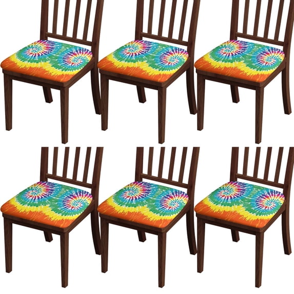 Colorful Tie Dye Pattern Seat Covers for Dining Room Chairs Set Of 4,Stretch Printed Washable Chair Seat Cover with Elastic Ties and Button,Removable Waterproof Couch Cushion Covers