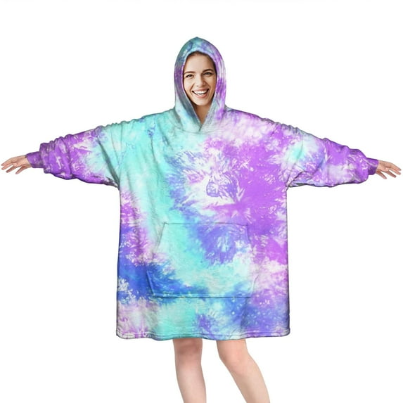 Colorful Tie Dye Pattern Wearable Oversized Blanket,Wearable Blanket Hoodie for Adults,Cozy Hooded Blankets with Super Pockets,Super Warm Fuzzy Pullover for Women & Men