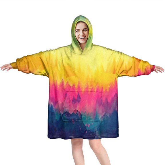 Colorful Tie Dye Pattern Wearable Oversized Blanket,Wearable Blanket Hoodie for Adults,Cozy Hooded Blankets with Super Pockets,Super Warm Fuzzy Pullover for Women & Men