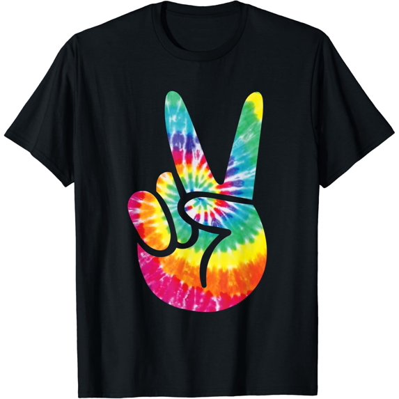 Colorful Tie Dye Peace Hand Hippie T Shirt Size S-5XL