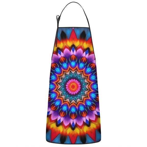 Colorful Tie Dye Peacock Mandala Pattern Apron-Garden Aprons for Women with Pockets-Cotton Linen Waterproof Kitchen Cooking Gardening Aprons Adjustable for Kitchen,Cooking,BBQ and Salon 33x27 Inch