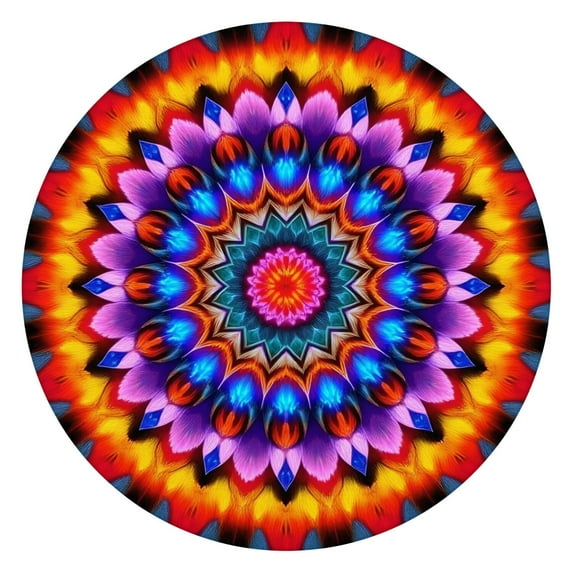 Colorful Tie Dye Peacock Mandala Pattern Round Fitted Tablecloth with Elastic Edge,Dining Table Cover Waterproof,Outdoor Round Tablecloth for Camping,Dining,Indoor and Outdoor
