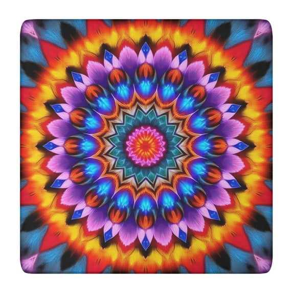 Colorful Tie Dye Peacock Mandala Pattern Square Fitted Tablecloth with Elastic Edge,Square Table Cover,Washable Elastic Table Cover for Home Kitchen Party Decor 36"x36"
