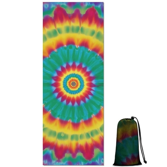 Colorful Tie Dye Petal Mandala Pattern Hot Yoga Mat Towel Non Slip for Hot Yoga - Quick-Drying Yoga Mat Cover with 4 Corner Pockets with Travel Bag - Hot Yoga Towel Non Slip 70"x26"