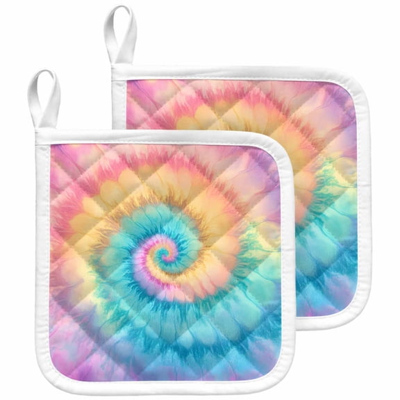 Colorful Tie Dye Pot Holders for Kitchen Heatproof Potholder, 2 Pack Rainbow Ombre Abstract Pattern Art Hot Pads Multipurpose Oven Pads Cloth Potholders Trivet for Cooking and Baking