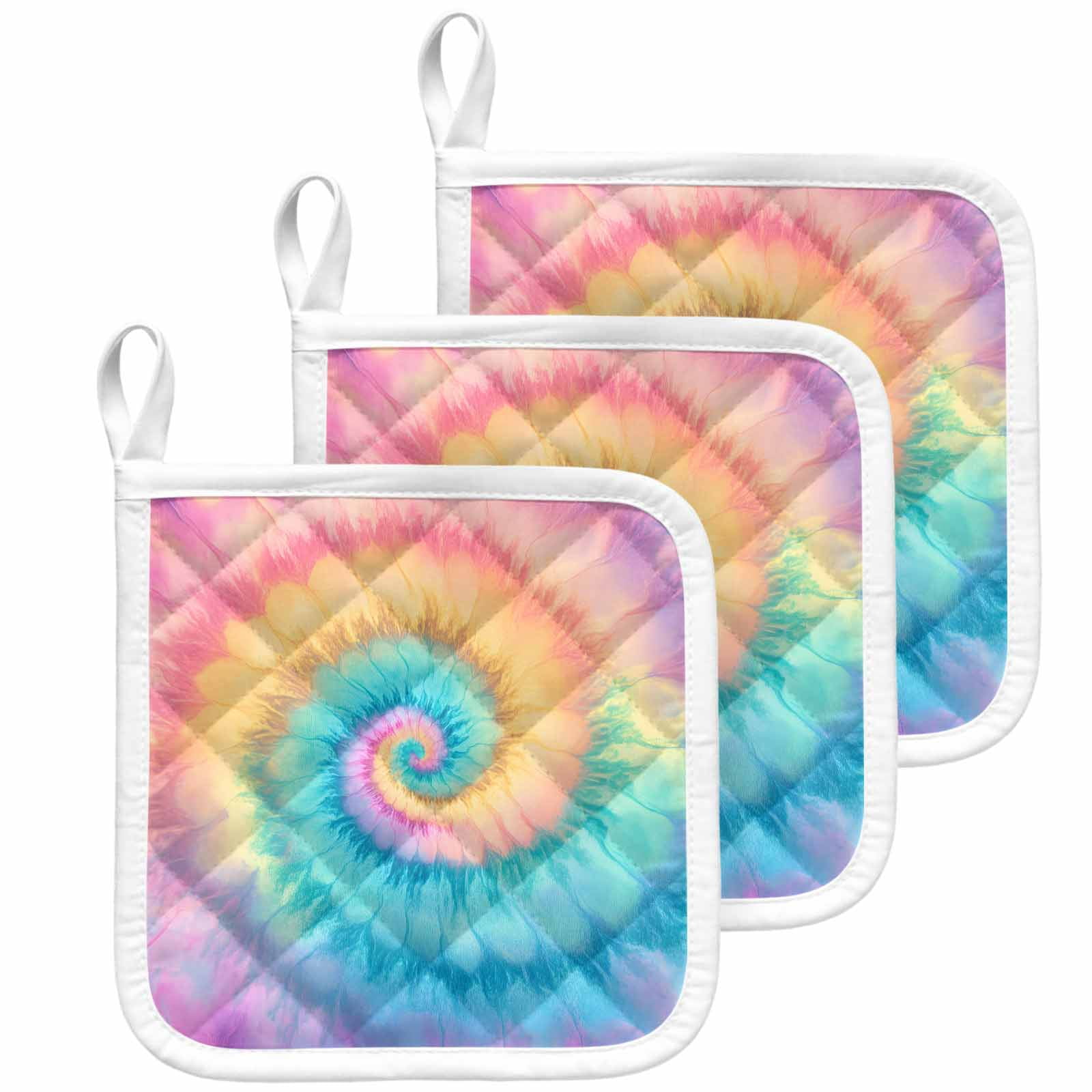 Colorful Tie Dye Pot Holders for Kitchen Heatproof Potholder, 3 Pack Rainbow Ombre Abstract Pattern Art Hot Pads Multipurpose Oven Pads Cloth Potholders Trivet for Cooking Baking