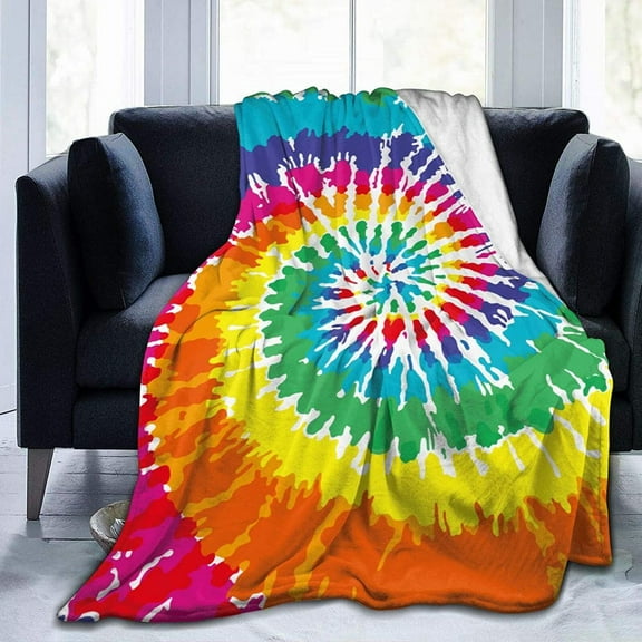 Colorful Tie Dye Rainbow Peace Soft Throw Blanket All Season Microplush Warm Blankets Lightweight Tufted Fuzzy Flannel Fleece Throws Blanket for Bed Sofa Couch 60"x50"