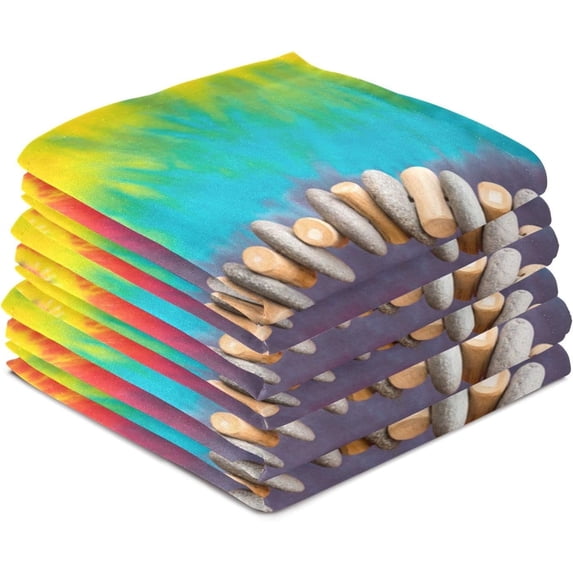 Colorful Tie Dye with Rocks and Wood Love Heart Kitchen Towels Set of 6 Dishcloths Hand Towels Tea Towels Ultra Absorbent for Cleaning Washing Drying Dishes Tableware 28'' x 18''