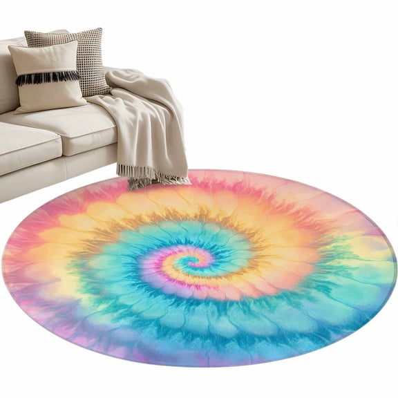Colorful Tie Dye Round Area Rug 4ft, Rainbow Ombre Abstract Pattern Art Washable Non-Slip Circle Rugs for Bedroom Living Room Kitchen, Soft Non Shedding Circle Carpet for Dining Room Dorm