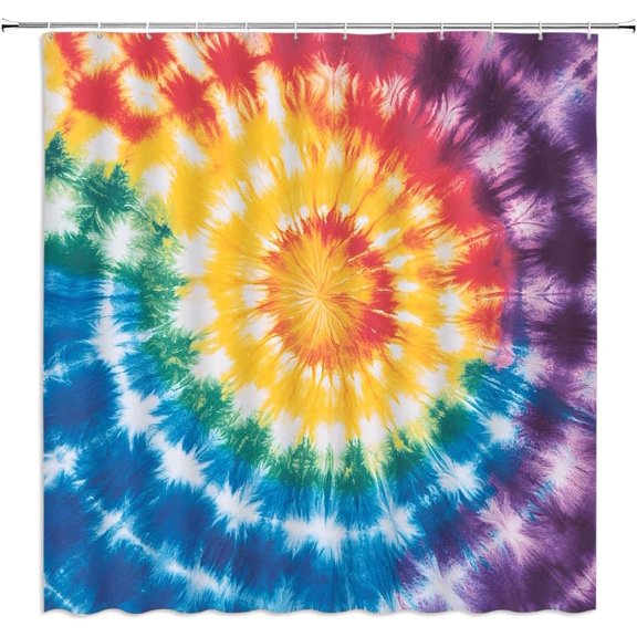 Colorful Tie Dye Shower Curtain Boho Hippie Mandala Rainbow Groovy Abstract Spiral Visual Watercolor Geometric Fabric Bathroom Decor Curtains with Hooks