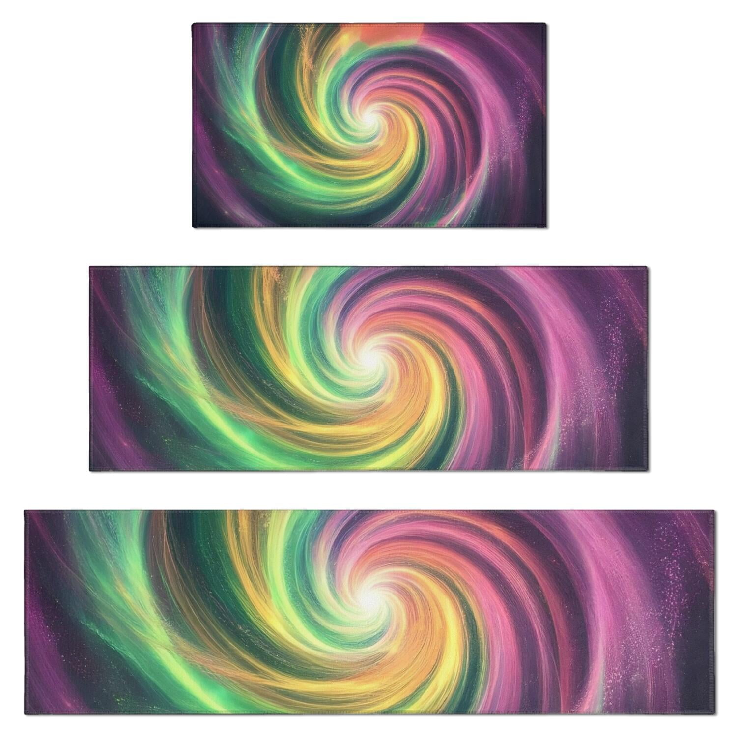 Colorful Tie Dye Spiral Galaxy Pattern Kitchen Rugs Sets Of 3,Kitchen ...