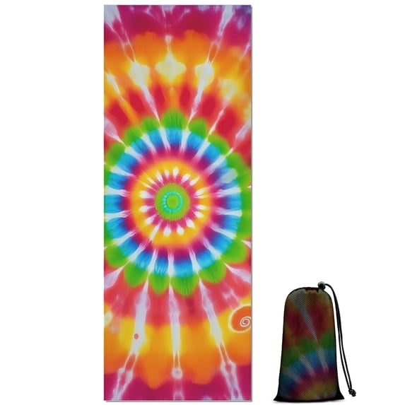 Colorful Tie Dye Spiral Mandala Hot Yoga Mat Towel Non Slip for Hot Yoga - Quick-Drying Yoga Mat Cover with 4 Corner Pockets with Travel Bag - Hot Yoga Towel Non Slip 70"x26"