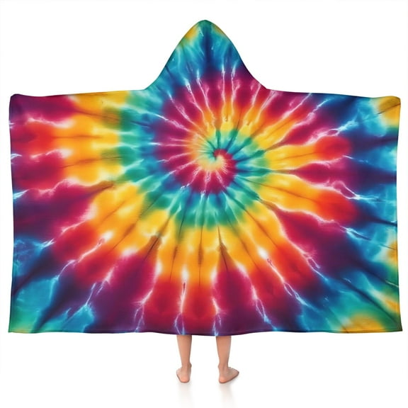 Colorful Tie Dye Spiral Pattern Hooded Bath Towel，50"x30" for Ages 3 To 12 Kids, Quick Dry Lightweight Soft Microfiber Hood Beach Towel Cover Up for Kids