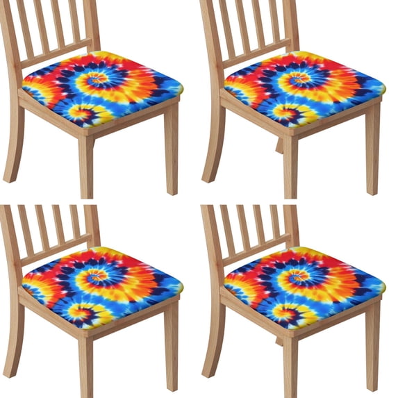Colorful Tie Dye Spiral Pattern Seat Covers for Dining Room Chairs Set Of 4,Stretch Printed Washable Chair Seat Cover with Elastic Ties and Button,Removable Waterproof Couch Cushion Covers