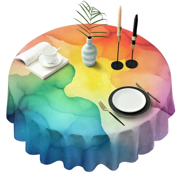 Colorful Tie Dye Stain Pattern Round Tablecloth 60"x60",Wrinkle Wipeable Table Cloth for Kitchen Dining Room Picnic Patio Party