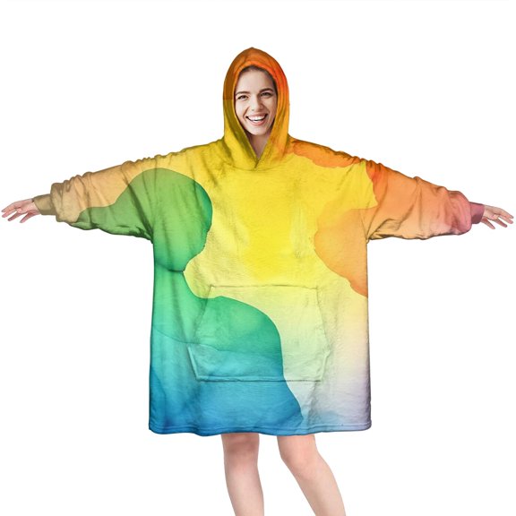 Colorful Tie Dye Stain Pattern Wearable Oversized Blanket,Wearable Blanket Hoodie for Adults,Cozy Hooded Blankets with Super Pockets,Super Warm Fuzzy Pullover for Women & Men