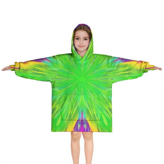 Colorful Tie Dye Star Flower Pattern Blanket Hoodies for Kids 6-13YR Oversize Wearable Blanket Hoodies for Boys Girls Teens