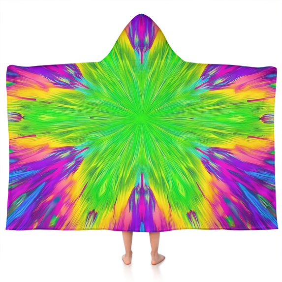 Colorful Tie Dye Star Flower Pattern Hooded Bath Towel,50"x30" for Ages 3 To 12 Kids, Quick Dry Lightweight Soft Microfiber Hood Beach Towel Cover Up for Kids