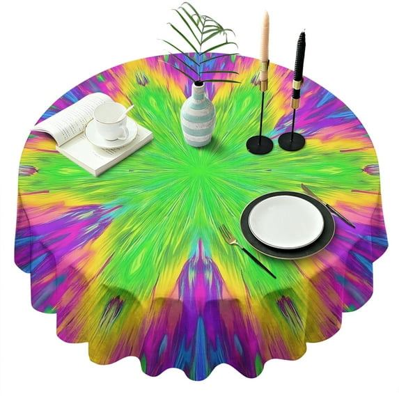 Colorful Tie Dye Star Flower Pattern Round Tablecloth 60"x60",Wrinkle Wipeable Table Cloth for Kitchen Dining Room Picnic Patio Party