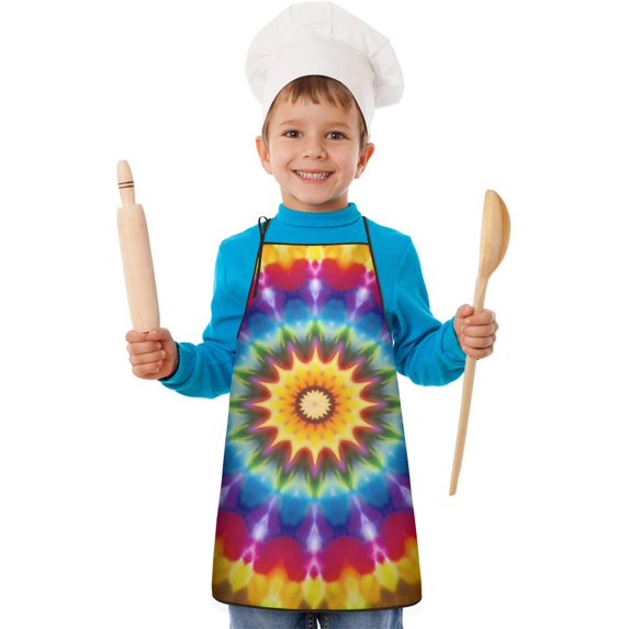 Colorful Tie Dye Star Mandala Kids Aprons for Girls and Boys,Adjustable Neck Strap Toddler Aprons for Kids Cooking Baking