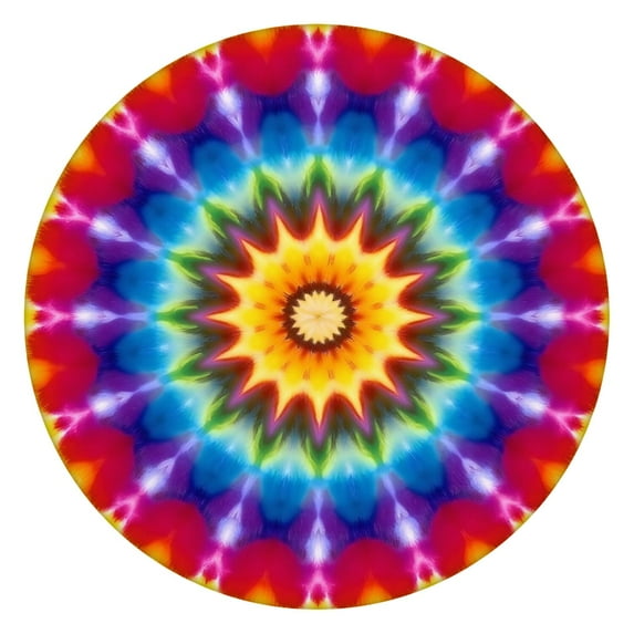 Colorful Tie Dye Star Mandala Round Fitted Tablecloth with Elastic Edge,Dining Table Cover Waterproof,Outdoor Round Tablecloth for Camping,Dining,Indoor and Outdoor