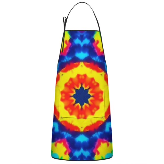 Colorful Tie Dye Star Pattern Apron-Garden Aprons for Women with Pockets-Cotton Linen Waterproof Kitchen Cooking Gardening Aprons Adjustable for Kitchen,Cooking,BBQ and Salon 33x27 Inch