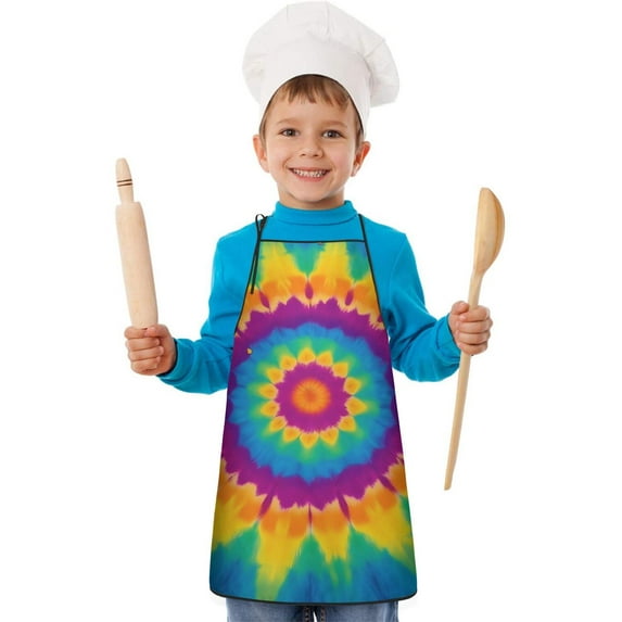 Colorful Tie Dye Star Pattern Kids Aprons for Girls and Boys,Adjustable Neck Strap Toddler Aprons for Kids Cooking Baking