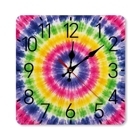 Colorful Tie Dye Starburst Pattern Wall Clock Silent Non Ticking Wall Clocks Battery Operated Square Wall Decor for Bathroom Kitchen Bedroom 1010inch(2525cm)