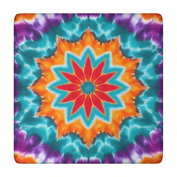 Colorful Tie Dye Starflower Pattern Square Fitted Tablecloth with Elastic Edge,Square Table Cover,Washable Elastic Table Cover for Home Kitchen Party Decor 34"x34"