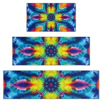 Colorful Tie Dye Symmetric Pattern Kitchen Rugs Sets Of 3,Kitchen Runner Rugs Non Skid Washable,Decorative Kitchen Floor Mats for Kitchen,Sink,Laundry,17"x30" 17"x47" 17"x59"