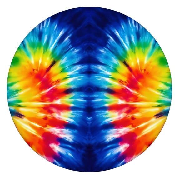 Colorful Tie Dye Symmetric Pattern Round Fitted Tablecloth with Elastic Edge,Dining Table Cover Waterproof,Outdoor Round Tablecloth for Camping,Dining,Indoor and Outdoor