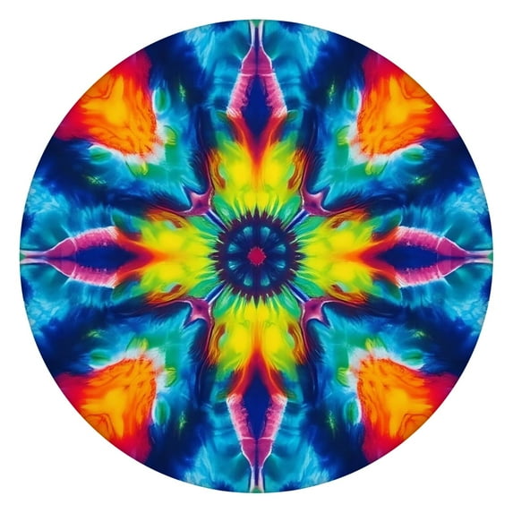 Colorful Tie Dye Symmetric Pattern Round Fitted Tablecloth with Elastic Edge,Dining Table Cover Waterproof,Outdoor Round Tablecloth for Camping,Dining,Indoor and Outdoor