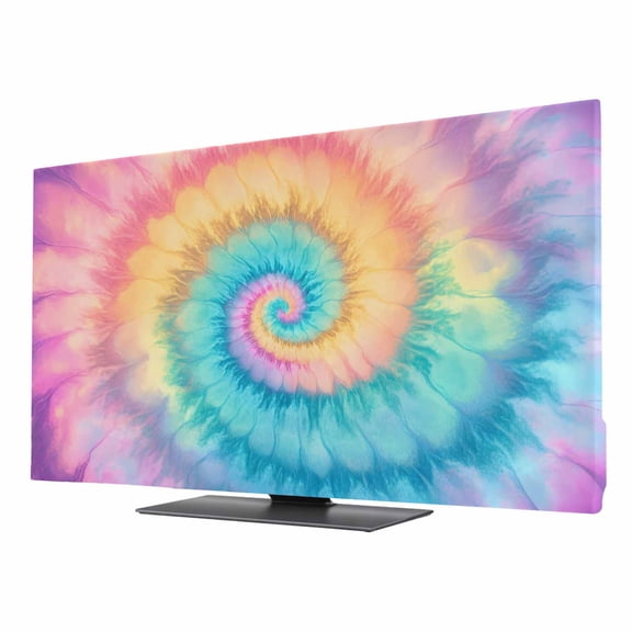 Colorful Tie Dye TV Cover for 24 Inch Screen, Stretch Fabric Dustproof TV Display Protector, Rainbow Ombre Abstract Pattern Art Elastic Slipcover Monitor Cover for Indoor Desktop Computer 20.9"x11.8"