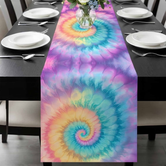 Colorful Tie Dye Table Runner 72 Inches Long, Rainbow Ombre Abstract Pattern Art Kitchen Coffee Dining Table Decoration for Home Party Birthday Wedding Home Decor 14x72 Inches