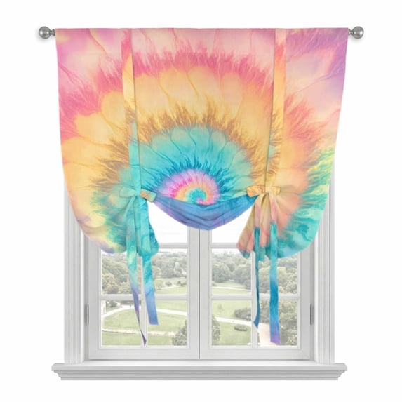 Colorful Tie Dye Tie Up Curtain Valance for Window,Adjustable Rod Pocket Window Curtains Shades,Rainbow Ombre Abstract Pattern Art Light Filtering Valance Drapes for Cafe Living Room Bedroom 42"x45"