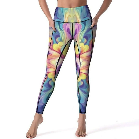 Colorful Tie Dye Vortex High Waisted Leggings for Women No See Through Tummy Control Buttery Soft Yoga Pants for Workout Athletic Running